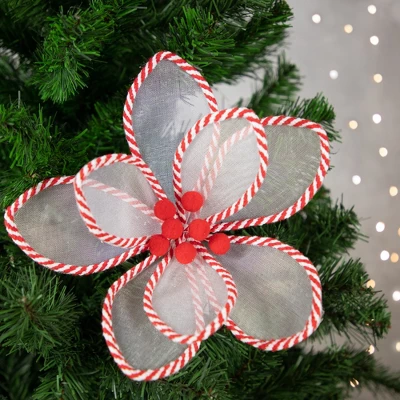 Northlight 22" Candy Cane Poinsettia Christmas Stem Spray 3 Northlight 22" Candy Cane Poinsettia Christmas Stem Spray